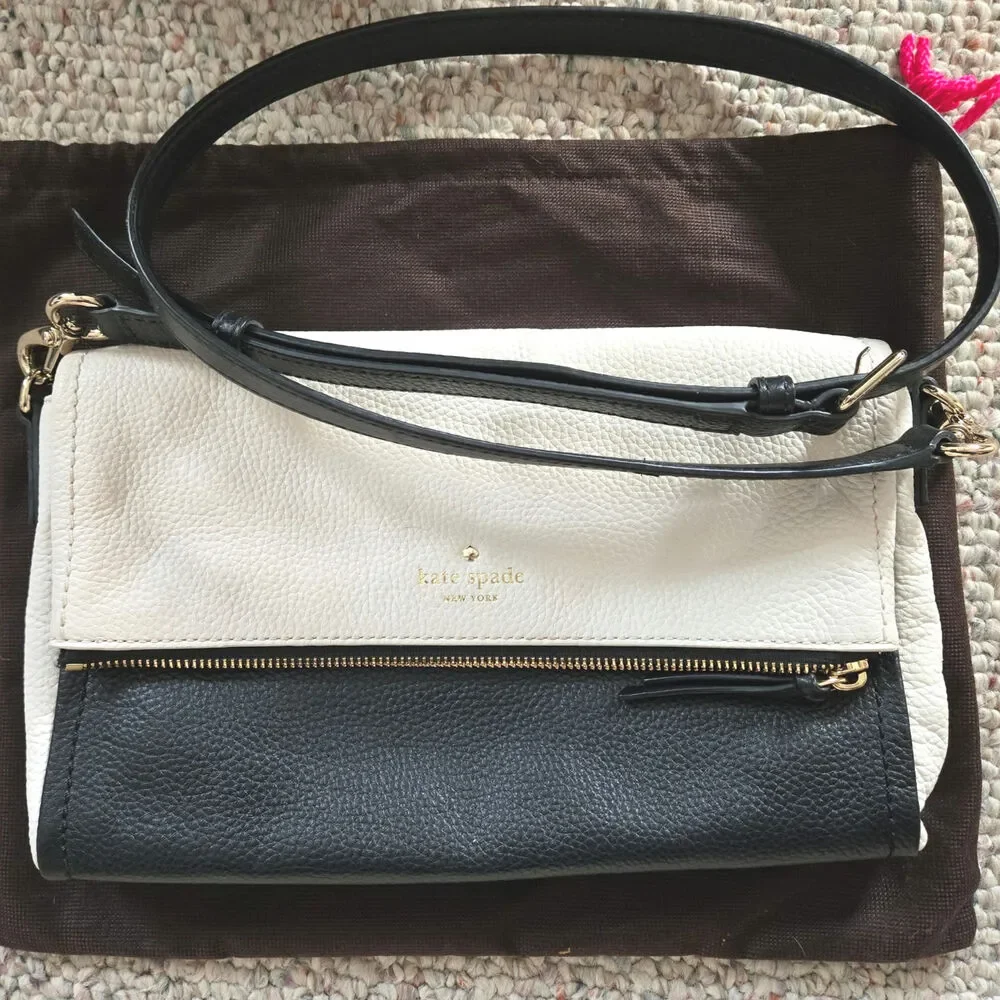 Kate Spade Black and Ivory Cobble Hill Marsala Foldover‎ Crossbody With Dust bag